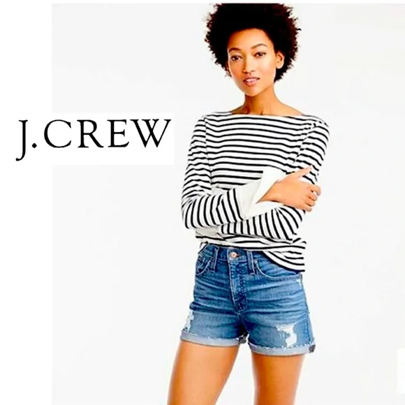 J.Crew Factory Distressed Denim Jean Shorts Cuffed Uncuffed Size 27 - Picture 1 of 7